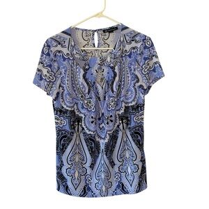NAME YOUR PRICE • INC International Concepts Blue Black Paisley Cut Out Blouse